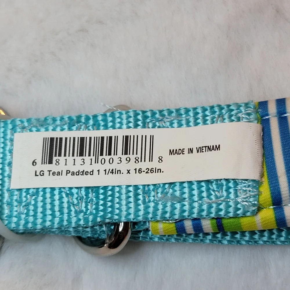 Vibrant Life Comfort Padded Dog Collar Teal Stripe New With Tag Size Large
